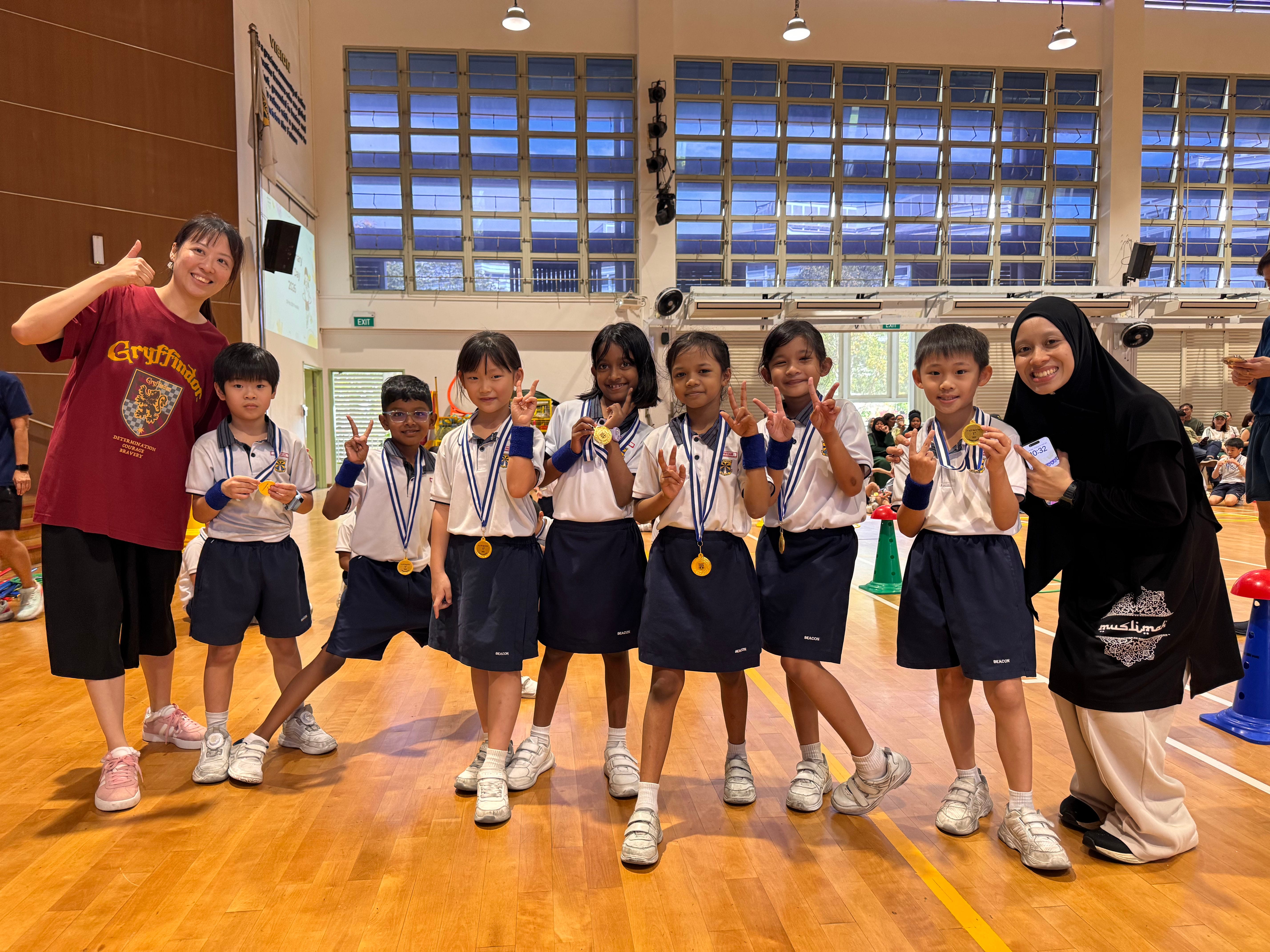 Students celebrating their success with their form teachers
